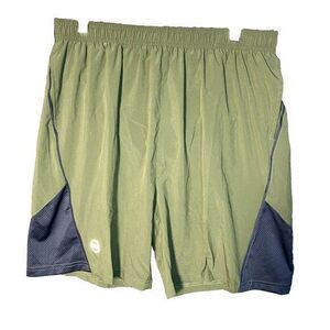Jimilaka Men L Green Grey Running Summer Lined‎ Mesh Shorts Back Zipper Pocket